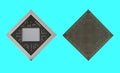 microcircuit, video chip for a laptop, view from two sides, on a blue background Royalty Free Stock Photo