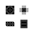 Microcircuits black glyph icons set on white space