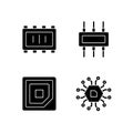 Microcircuits black glyph icons set on white space