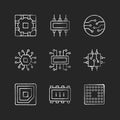 Microcircuits chalk white icons set on black background