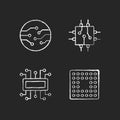 Microcircuits chalk white icons set on black background