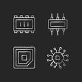 Microcircuits chalk white icons set on black background