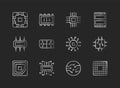 Microcircuits chalk white icons set on black background