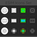 Microcircuits dark theme icons set