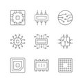 Microcircuits linear icons set