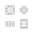 Microcircuits linear icons set