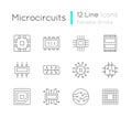 Microcircuits linear icons set