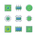 Microcircuits RGB color icons set