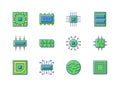 Microcircuits RGB color icons set