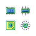 Microcircuits RGB color icons set