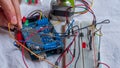 Microcontroller build closeup showing components, board and shield Royalty Free Stock Photo