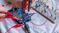 Microcontroller build closeup showing components, board and shield Royalty Free Stock Photo