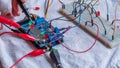 Microcontroller build closeup showing components, board and shield Royalty Free Stock Photo