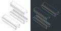 Microcontroller and DIP socket isometric blueprints