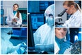 Microelectronics engineers work in a modern scientific laboratory on computing systems and microprocessors. Professional Royalty Free Stock Photo
