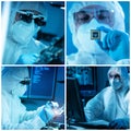 Microelectronics engineers work in a modern scientific laboratory on computing systems and microprocessors. Professional Royalty Free Stock Photo