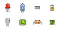 Microelectronics. Set of eight colored linear icons