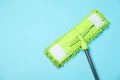 Microfiber mop on light blue background, top view. Space for text Royalty Free Stock Photo