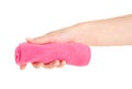Microfibre cloth roll in hand Royalty Free Stock Photo