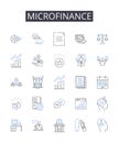 microfinance line icons collection. Crowd funding, Peer-to-peer lending, Angel investing, Venture capital, Social
