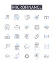 microfinance line icons collection. Crowd funding, Peer-to-peer lending, Angel investing, Venture capital, Social