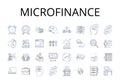 microfinance line icons collection. Crowd funding, Peer-to-peer lending, Angel investing, Venture capital, Social