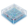 Microfluidic chip with intricate circuit like channels etched on Royalty Free Stock Photo