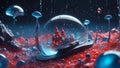 Microgravity Rainfall: Droplet Cosmos. AI Generate