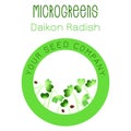 Microgreens Daikon Radish. Seed packaging design, round element in the center