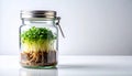 Microgreens Growing Inside Clear Glass Jar on White Tabletop Surface Royalty Free Stock Photo
