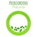 Microgreens Mizuna. Seed packaging design, round element in the center