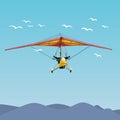 Microlight flight illustration on blue sky, vector Royalty Free Stock Photo