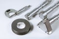 Set of micrometers on a white background. Micrometer with check ring Royalty Free Stock Photo
