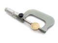 The micrometer measures Euro a coin. Royalty Free Stock Photo