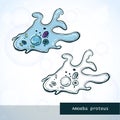 Microorganism Amoeba in sketch style, structure