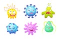 Microorganism, bacteria, microbes, cute germs, virus cell, bacillus with funny smiley faces. Viruses bacteria emoticon, microbe