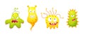 Microorganism, bacteria, microbes, cute germs, virus cell, bacillus with funny smiley faces. Viruses bacteria emoticon, microbe Royalty Free Stock Photo