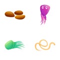 Microorganism icons set cartoon vector. Various bacteria virus and microbe Royalty Free Stock Photo