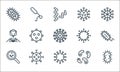 microorganism line icons. linear set. quality vector line set such as bacteria, aids, magnifying glass, amoeba, virus, virus,