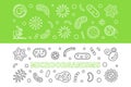 Microorganisms banners. Vector microbiology line illustration