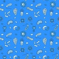 Microorganisms Bio Engineering vector blue seamless pattern