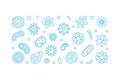 Microorganisms vector blue outline horizontal illustration