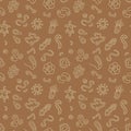 Microorganisms vector Microbiology concept line brown seamless pattern Royalty Free Stock Photo