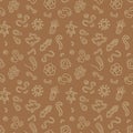 Microorganisms vector Microbiology concept line brown seamless pattern