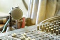 Microphone on the audio mixer in the conference room Royalty Free Stock Photo