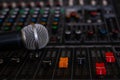 Microphone and audio sound mixer analog at the sound control room Royalty Free Stock Photo