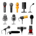 Microphone audio vector dictaphone and microphones for podcast broadcast or music record technology set of broadcasting Royalty Free Stock Photo
