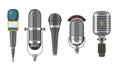 Microphone audio vector dictaphone and microphones for podcast broadcast or music record technology set of broadcasting Royalty Free Stock Photo