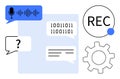 Voice Recording, Speech Recognition, and Binary Data Processing Concept with Chat Elements Royalty Free Stock Photo
