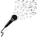 Microphone black silhouette with notes. Royalty Free Stock Photo